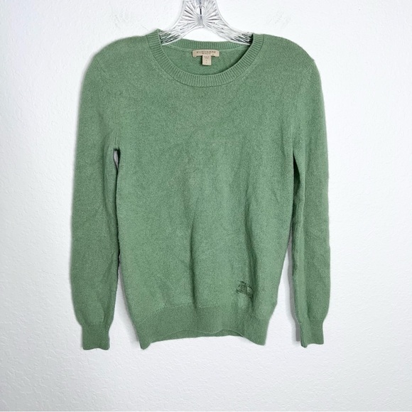 Burberry Sweater Women Small Cashmere Green Pullover Top sweatshirt preppy  CC - Picture 1 of 7